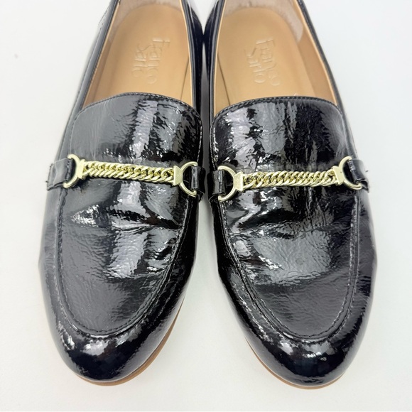 Franco Sarto Persephone Black Patent Leather Gold Chain     Slip On Loafer - Picture 3 of 13